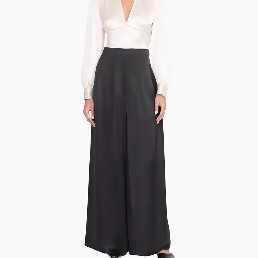 STAUD NWOT Caleb High Waist Corset Detail Wide Leg Pleated Trouser Pant 8